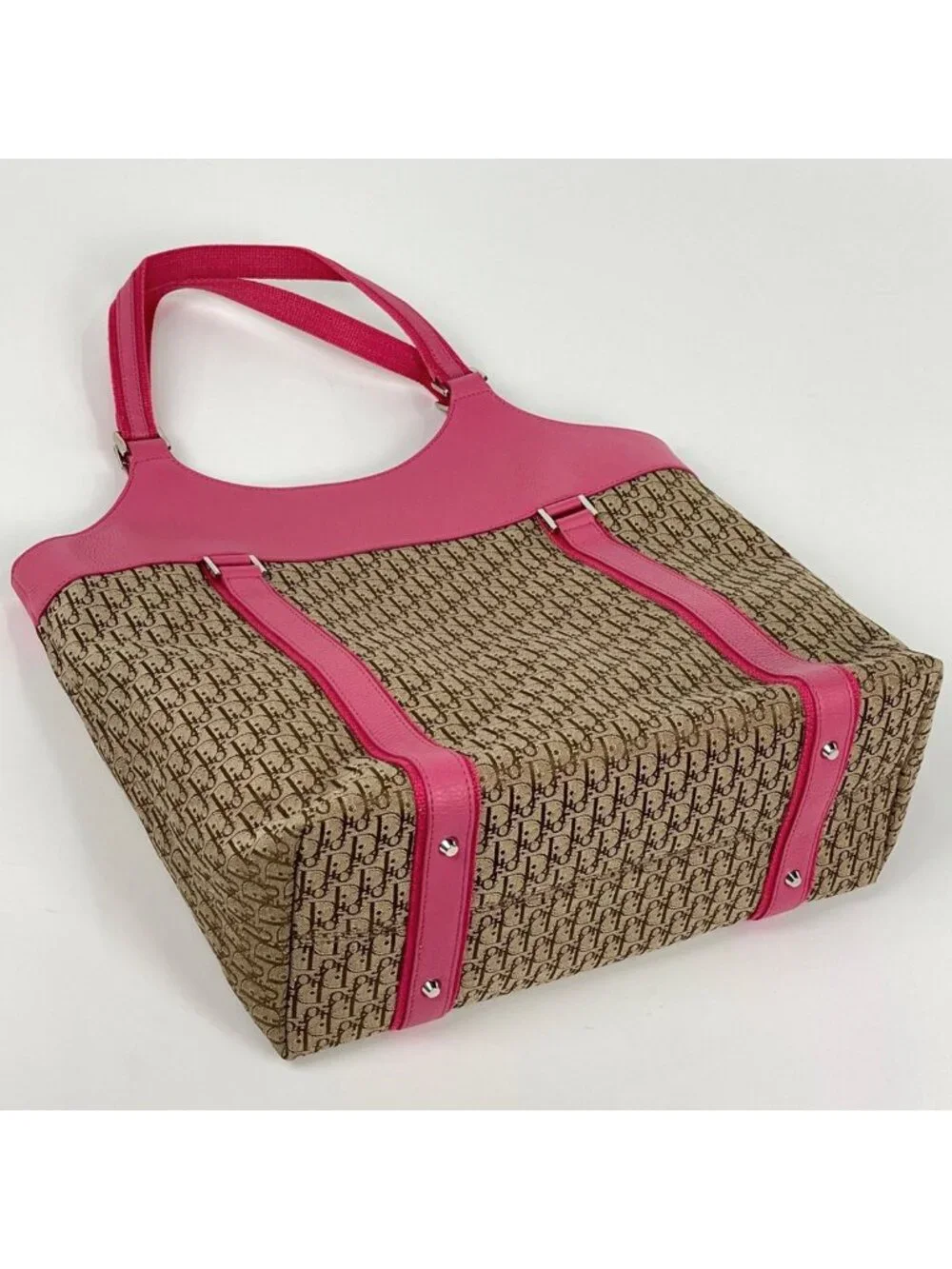 Dior Tote Street Chic Trotter Pattern Canvas Brown Pink